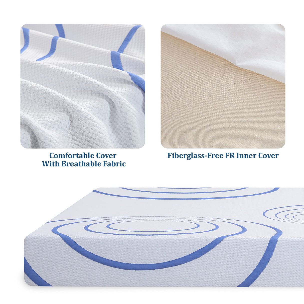 EGOHOME 8 Inch King Mattress, Charcoal Gel Cooling Memory Foam Mattress in a Box, Medium Fiberglass Free Mattress Made in USA, CertiPUR-US Certified, Blue MLILY