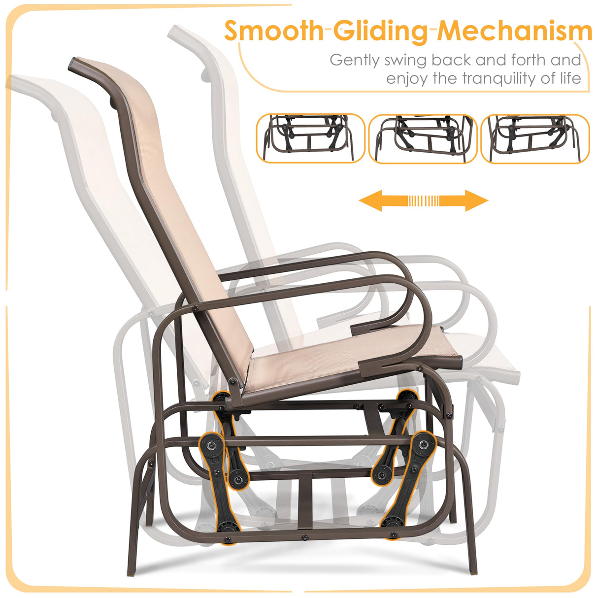 Yaheetech Outdoor Glider Chair, Lounge Rocking Chair with Sling Fabric and Steel Construction, Patio Swing Gliding Chairs for Porch Balcony Backyard, Beige, Set of 2 Yaheetech