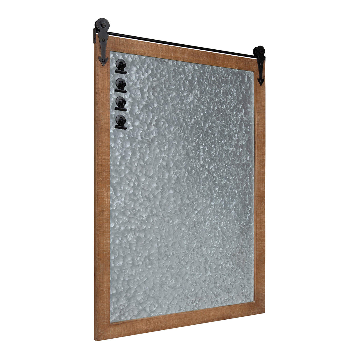 Kate and Laurel Cates Modern Farmhouse Barn Door Wood Framed Galvanized Metal Magnetic Memo Board, Rustic Brown Kate and Laurel