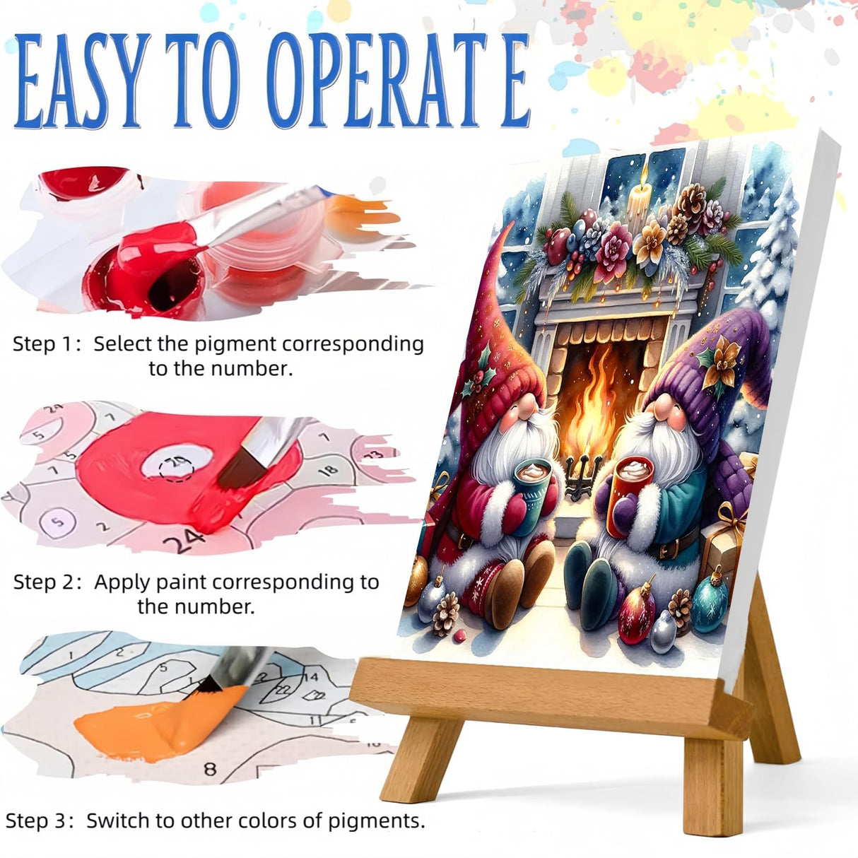 Paint by Numbers Kit for Adults Beginner, Christmas Gnome Easy Paint by Number Kits on Canvas Without Framed,DIY Acrylic Oil Painting Adults Paint by Numbers Kits for Home Wall Decor 16x16 Inch. JYXSJYYD