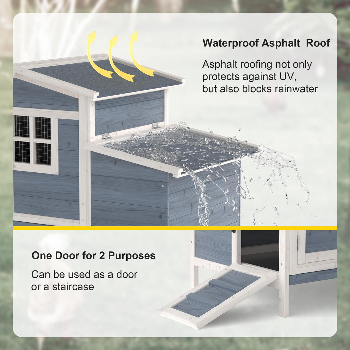 GOJOOASIS Chicken Coop for 2 Chickens Outdoor Rabbit Hutch Chicken House Cage with Ramp & Nesting Box for Small Animals (Grey) GOJOOASIS