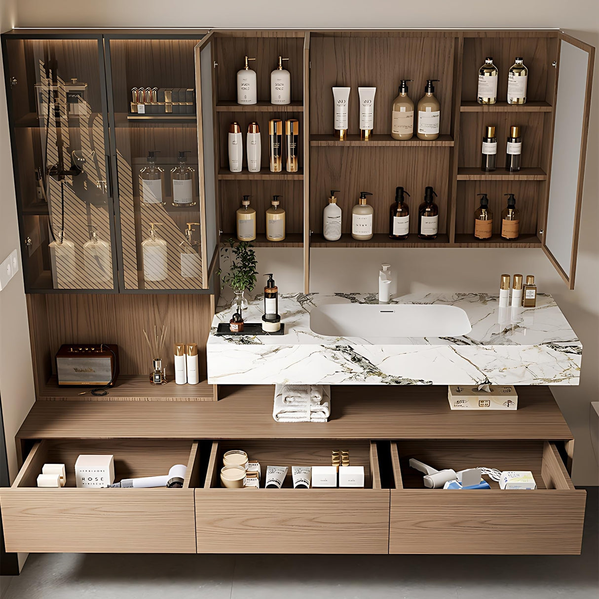 ZGNBSD Bathroom Vanity with Sink - Floating Bathroom Vanity Set Includes LED Smart Defogging Medicine Cabinet | Solid Wood Modern Bathroom Vanity | Wall Mounted (Wood, 60") ZGNBSD