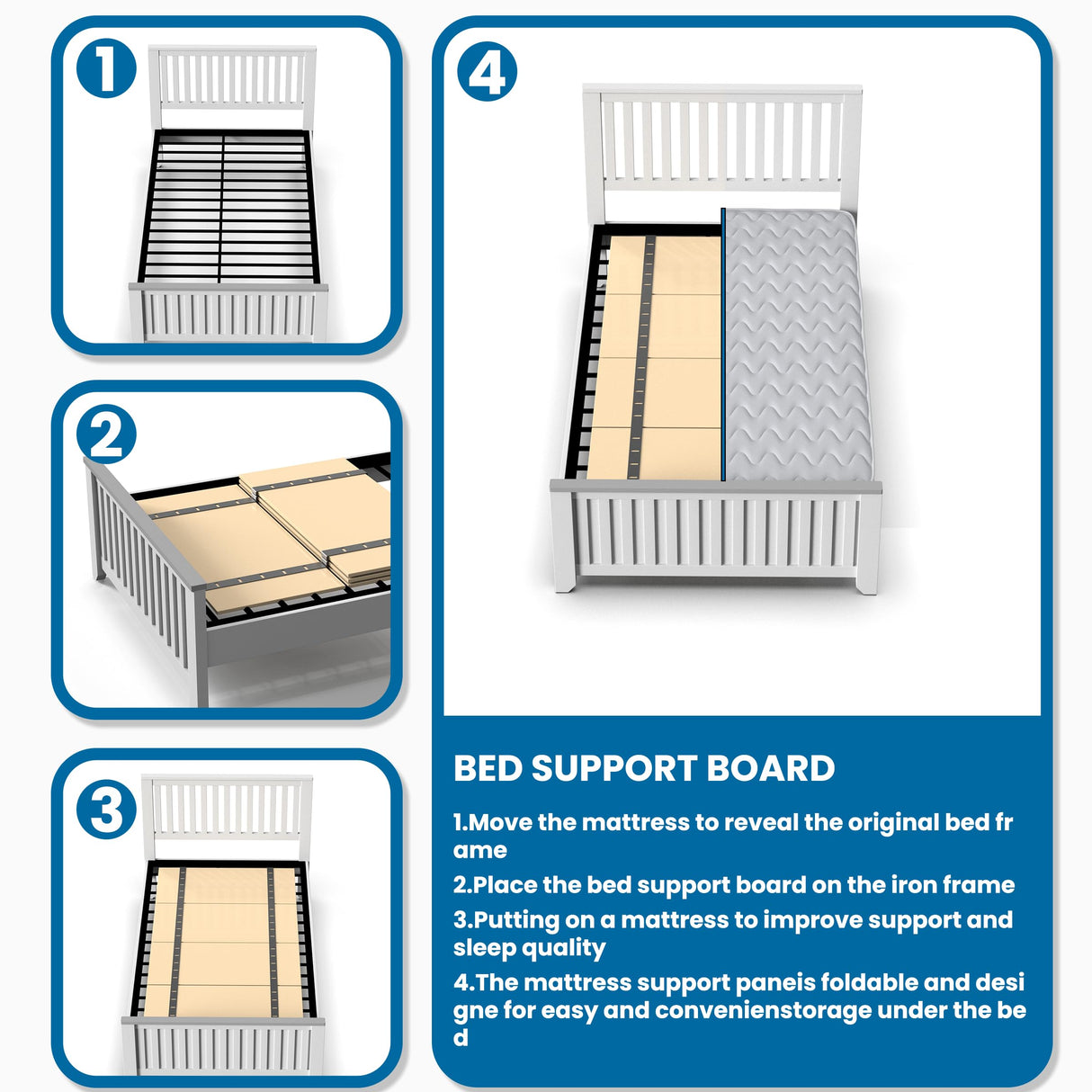 BBX-G Heavy Duty Thick Folding Box Spring, Mattress Supporting Wood Floor, Foldable Box Spring, Bed Support Slats, 60"x30" BBX-G