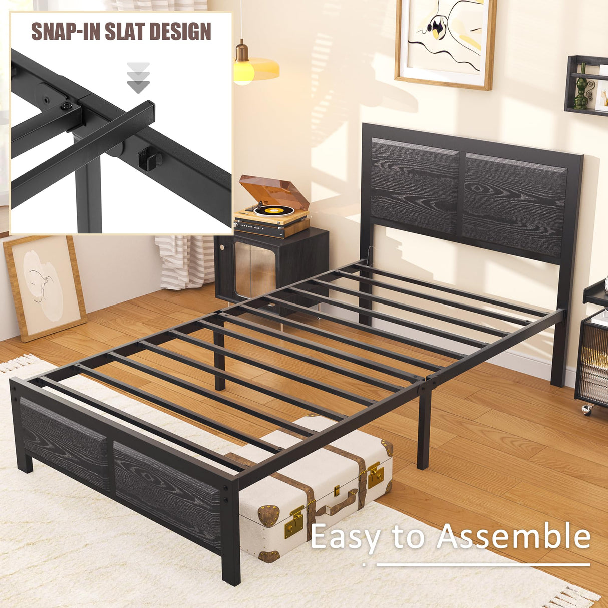 VECELO Twin Bed Frame with Wood Headboard and Footboard, 14 Inch Platform Mattress Foundation, No Box Spring Needed, Heavy Duty Slats Support, Easy Assembly VECELO