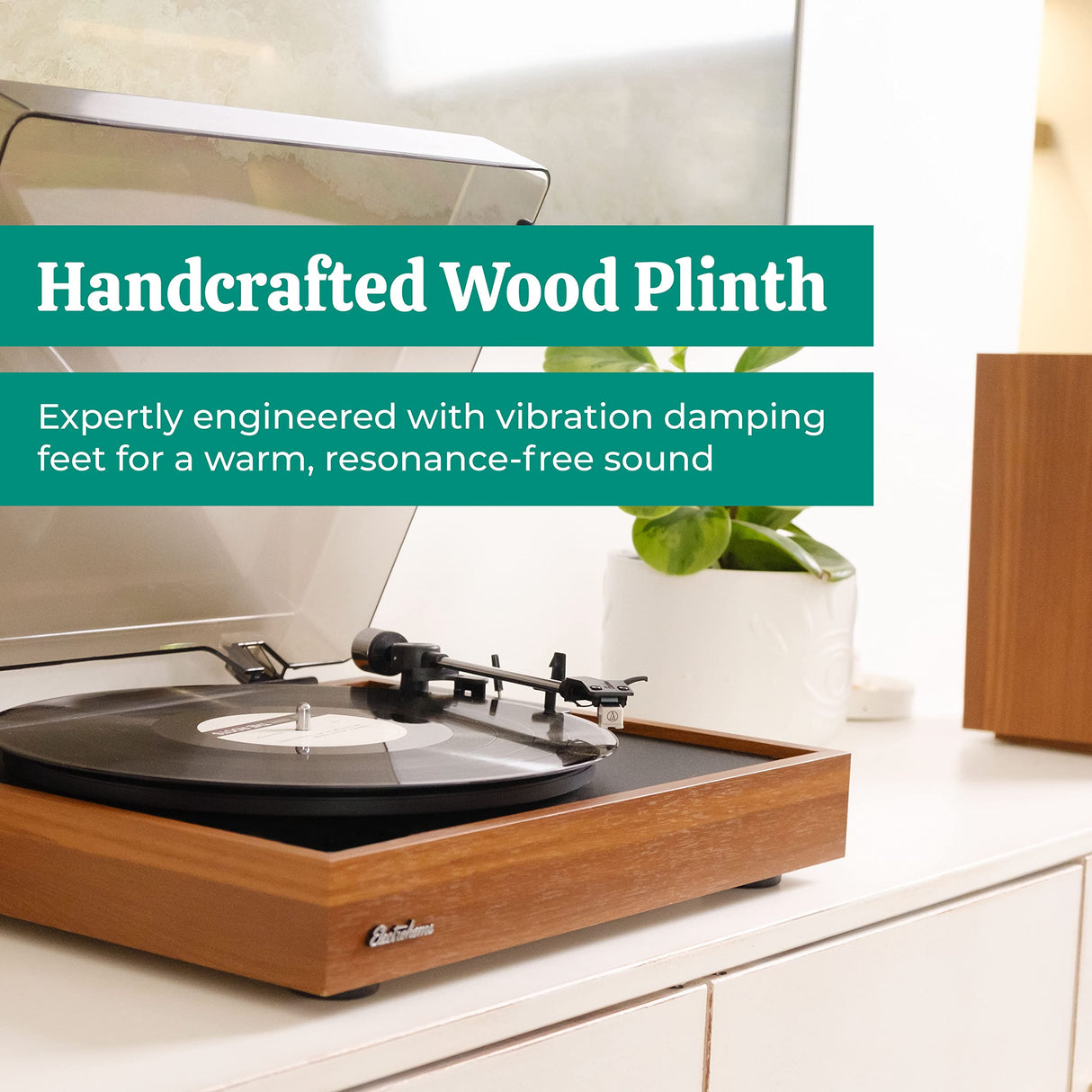 Electrohome Montrose Vinyl Record Player 2-Speed Belt-Drive Turntable, with Audio-Technica Stylus, Speed Control Motor, Built-in Preamp, Wood Plinth, Anti-resonant Platter, Auto-Stop (RR35) Electrohome