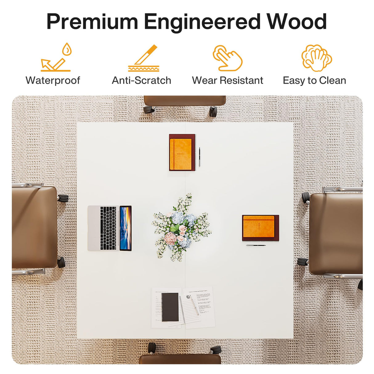 Tribesigns Square Conference Table, Modern 35.4-Inch Small White Business Meeting Table for Office Meeting Room Tribesigns