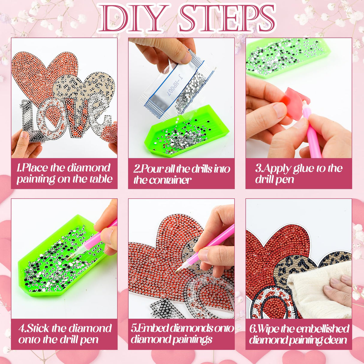 Burbell 3 Pcs Diamond Art Painting Kits - Heart, Love & Gnome Truck Hanging Ornaments & Signs - DIY Painting Art Kits for Adults - Valentine's Day, Window, Door & Wall Decorations Burbell