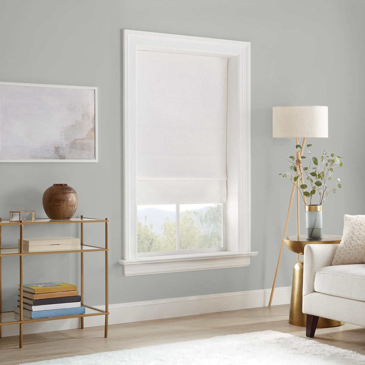 ECLIPSE Drew Noise Reducing Blackout Cordless Lined Window Roman Shade for Living Room, 31 in x 64 in, White Eclipse