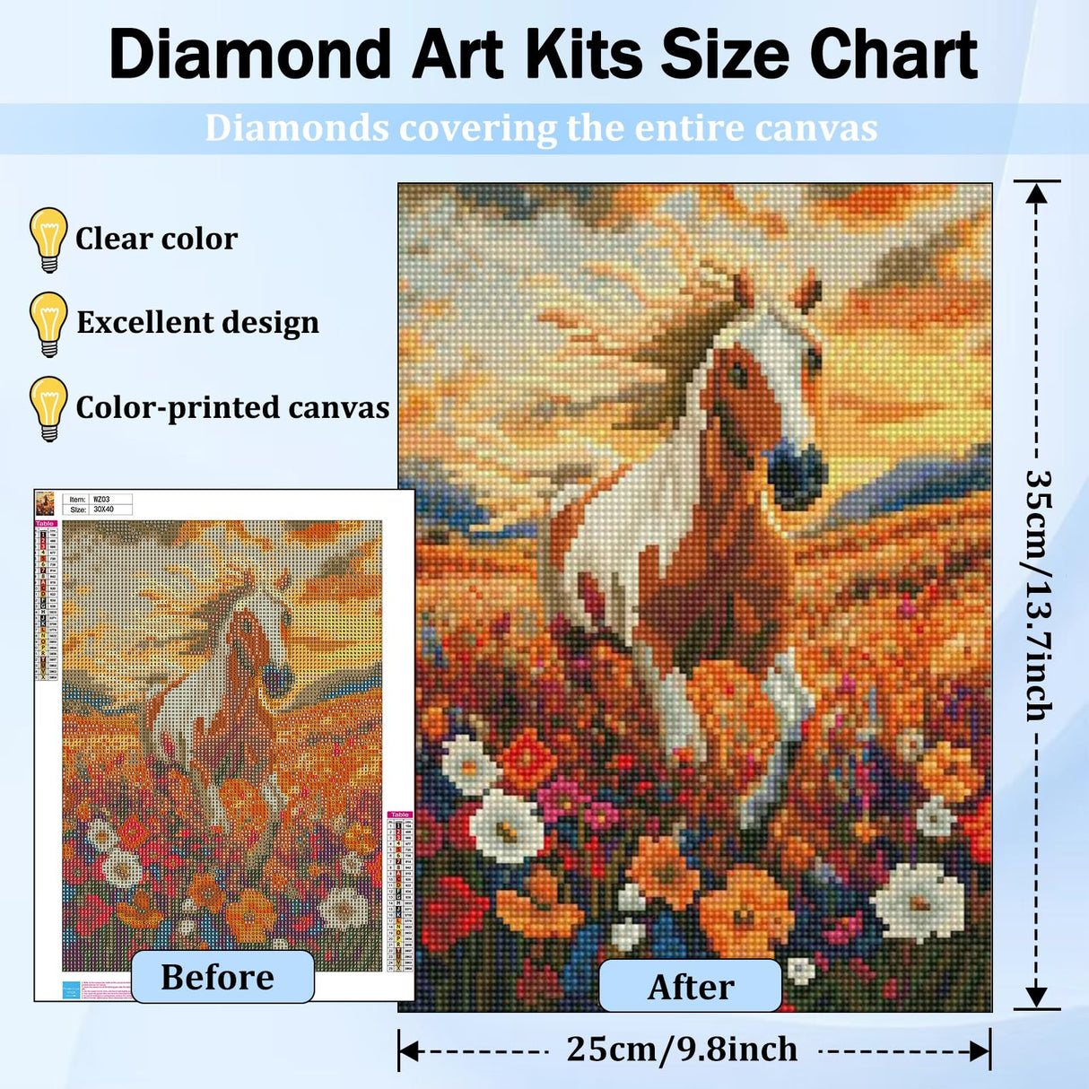 XTCIXAL Horse Diamond Art Kits for Adults, Horse Diamond Painting Kit, DIY Beginners Gem Art Suitable for Gifts and Home Wall Decor - 12x16 Inch XTCIXAL