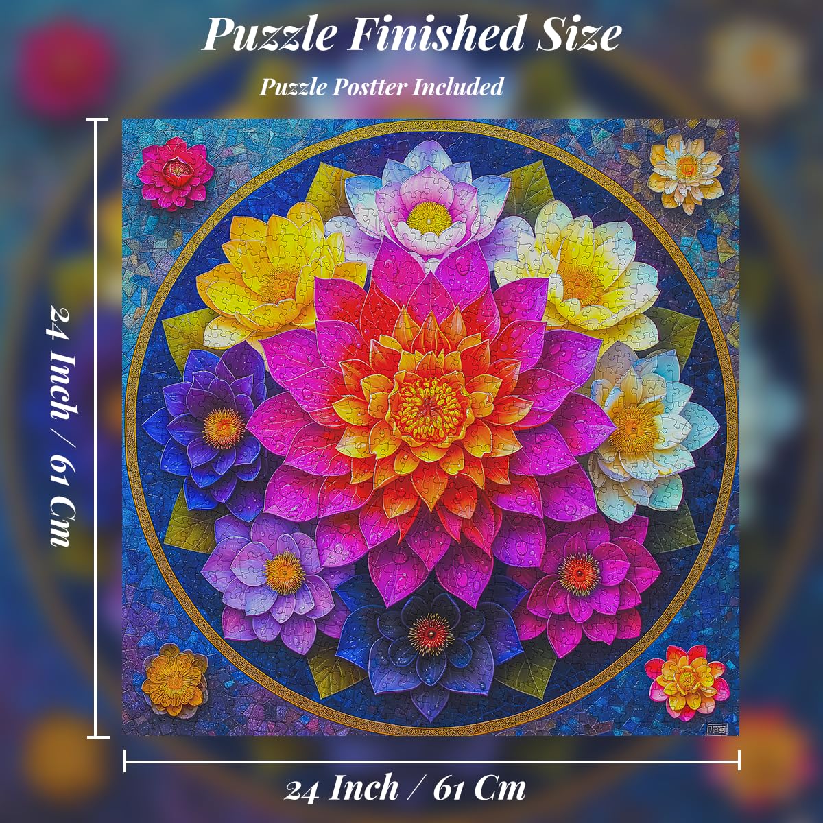Bgraamiens Puzzle- Colorful Mandala Puzzle for Adults 1000 Pieces,Beautiful Floral in Water Drops Jigsaw Puzzle,Art Puzzle for Mandala Lovers Bgraamiens