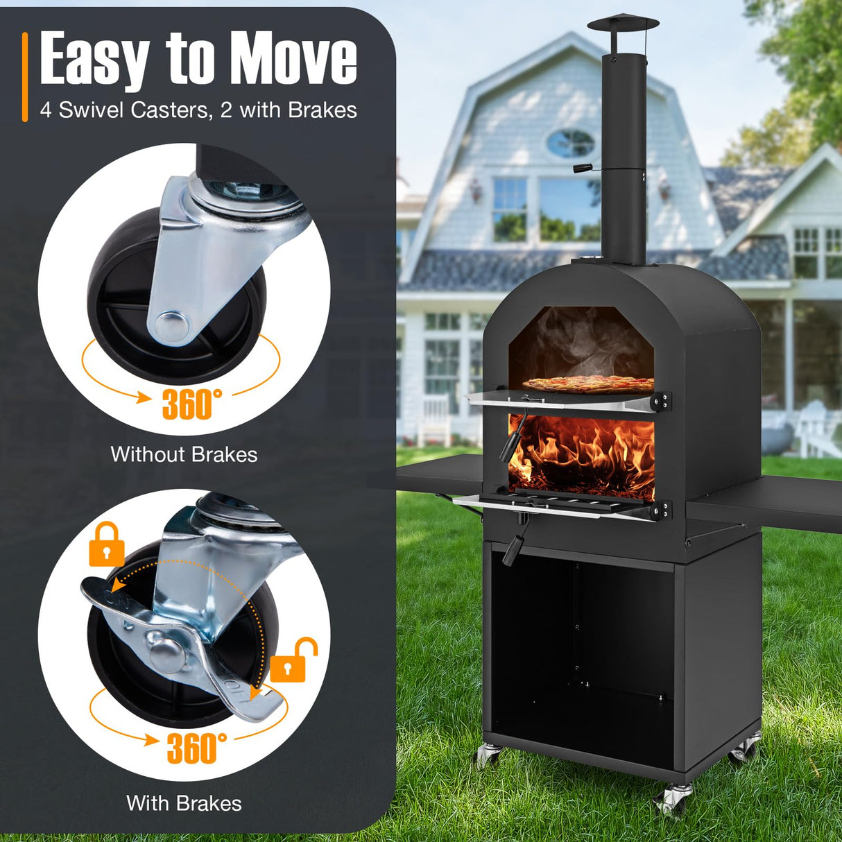 Giantex Pizza Oven Outdoor - Wood Fired Pizza Oven with 2 Side Tables, Pizza Stone, Pizza Peel, Cover, Cooking Grids, Pizza Maker on Wheels for Outside Charcoal Grill Backyard Party Camping Giantex