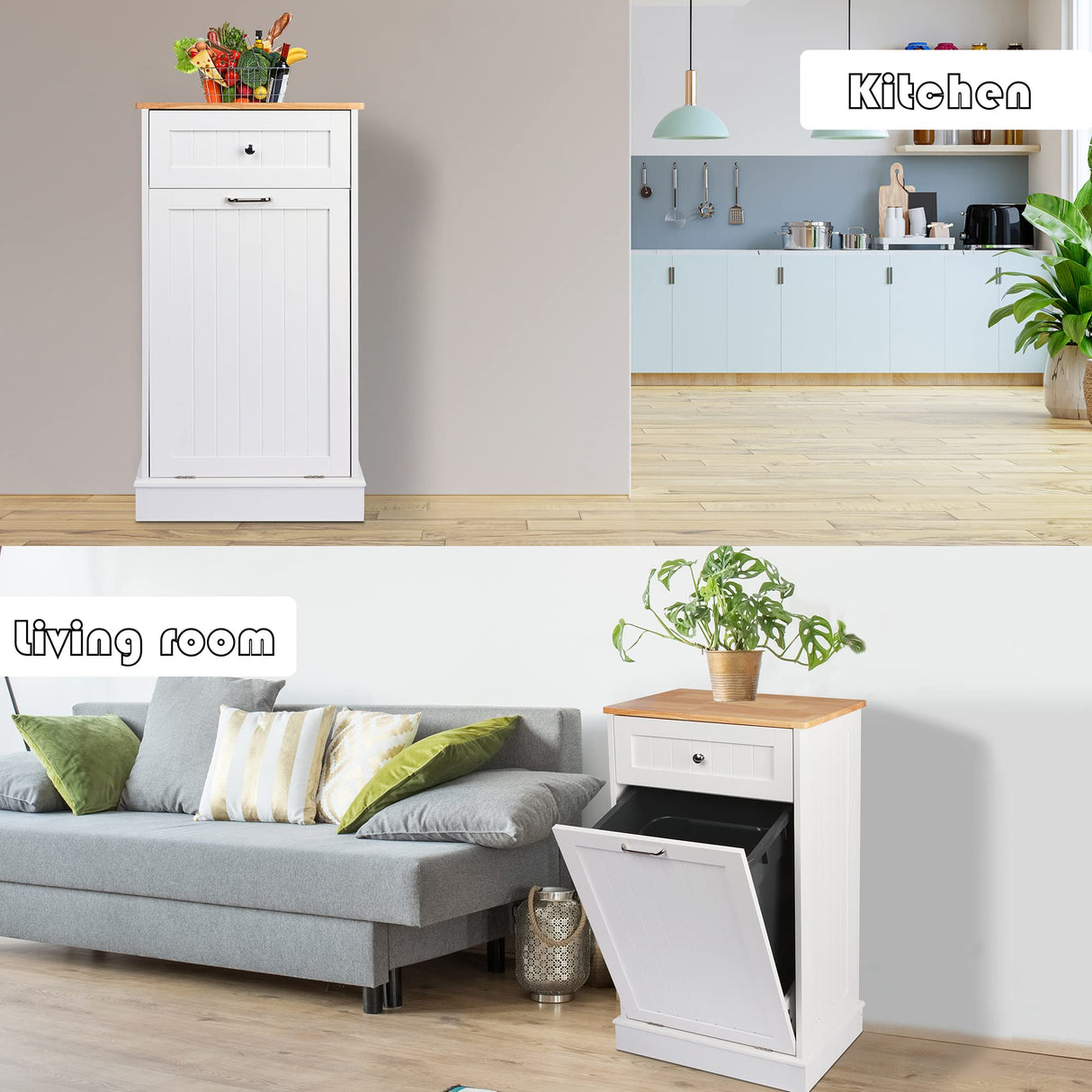 TOLEAD Tilt Out Trash Cabinet Free Standing 10 Gallon Recycling Trash Can Cabinet for Farmhouse Kitchen,Living Room, Dining Room, White TOLEAD
