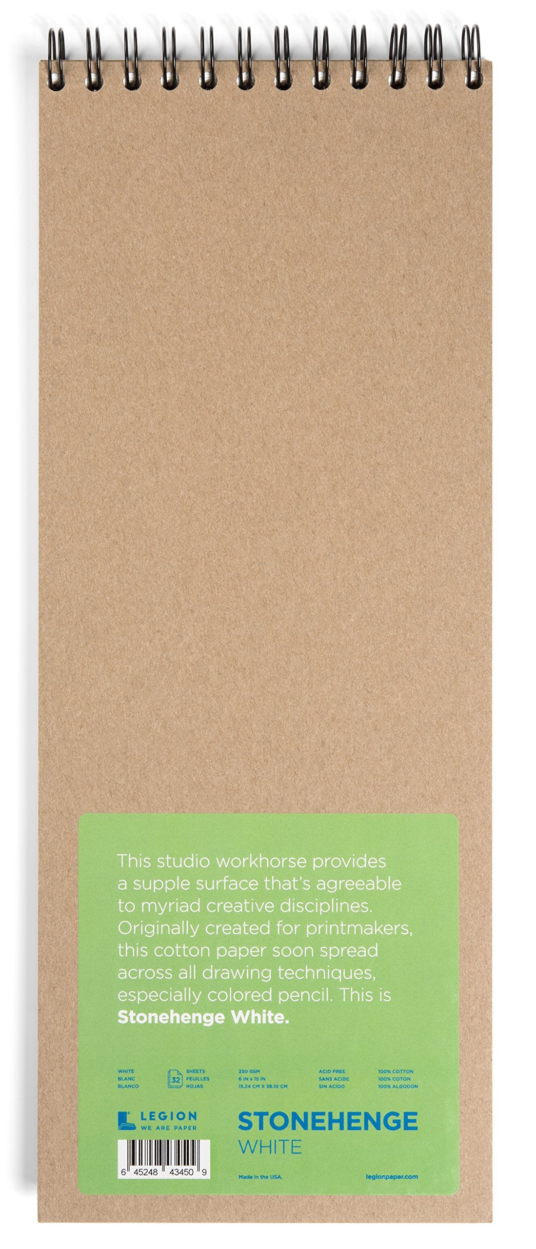 Legion Stonehenge Wired Pad, Cotton Deckle Edge Paper, 6 X 1 5 inches, White, 32 Sheets LEGION