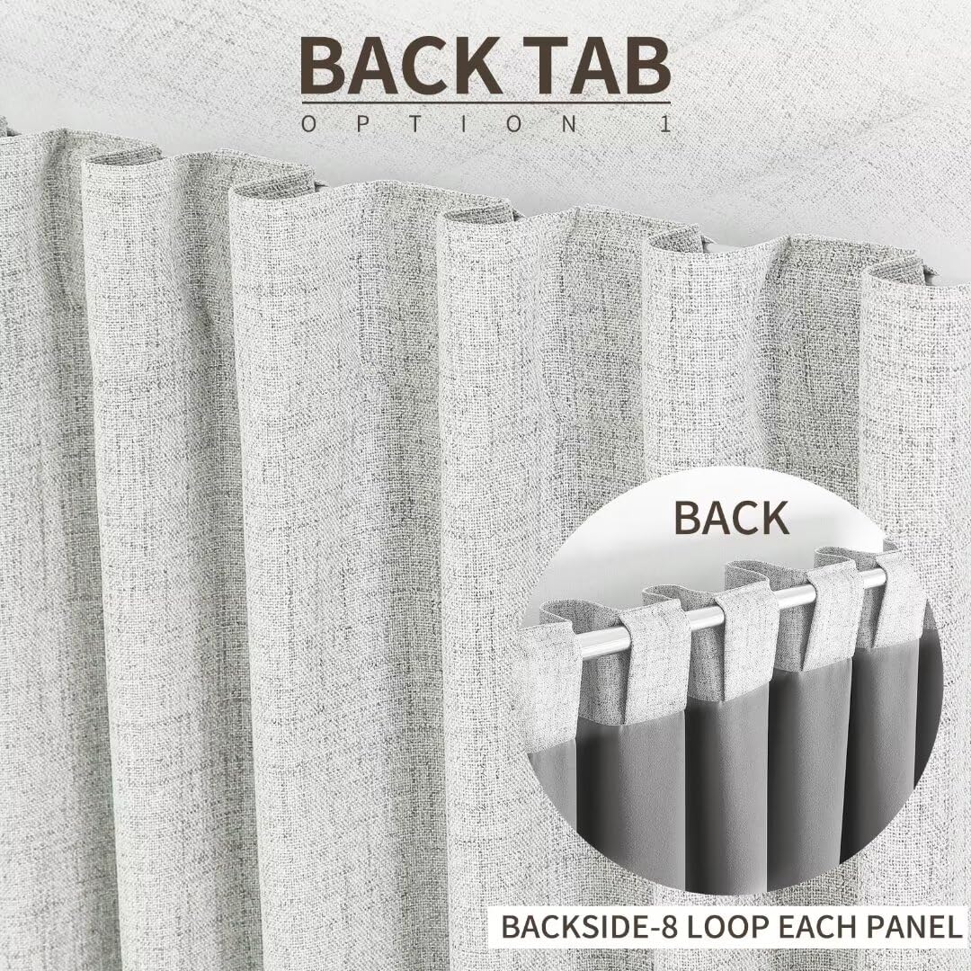 Joydeco 100% Greyish White Blackout Curtains 108 inches Long Linen Curtains 2 Panels Set Burg for Bedroom Living Room Blackout Darkening Thermal Insulated Back tab RodPocket(52x108 inchGreyishWhite) Joydeco