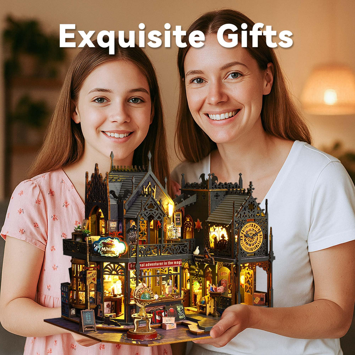 Flever Dollhouse Miniature DIY House Kit Creative Room with Furniture for Romantic Artwork Gift (Holo Magic City) Flever