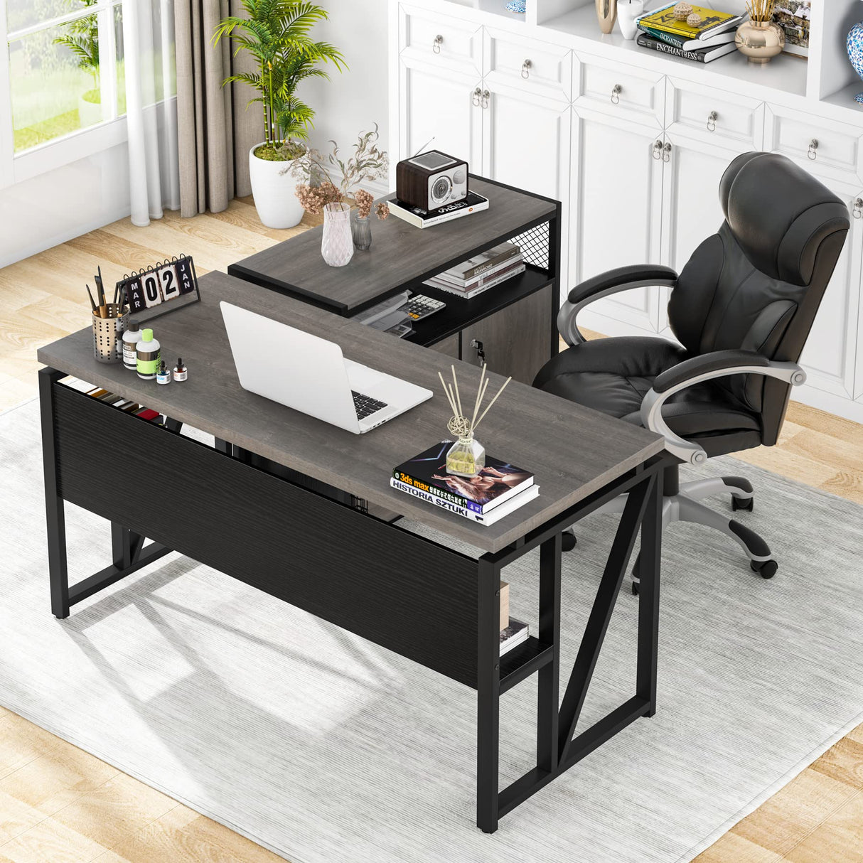Tribesigns Office Desk with Drawers,55 inches L Shaped Computer Desk with Storage Shelves and Mobile File Cabinet, Executive Desk for Home Office Furniture Sets Tribesigns