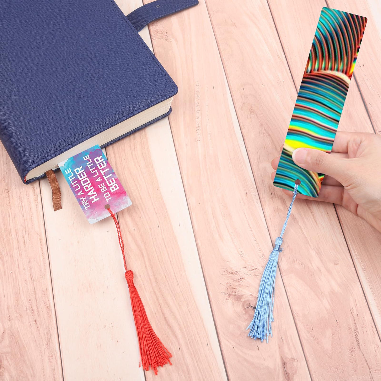 100 Pcs Sublimation Bookmark Blank, Paper DIY Bookmarks with Hole and Colorful Tassels for Crafts,Personalized Tassels Blank Bookmarks Cevhzoe