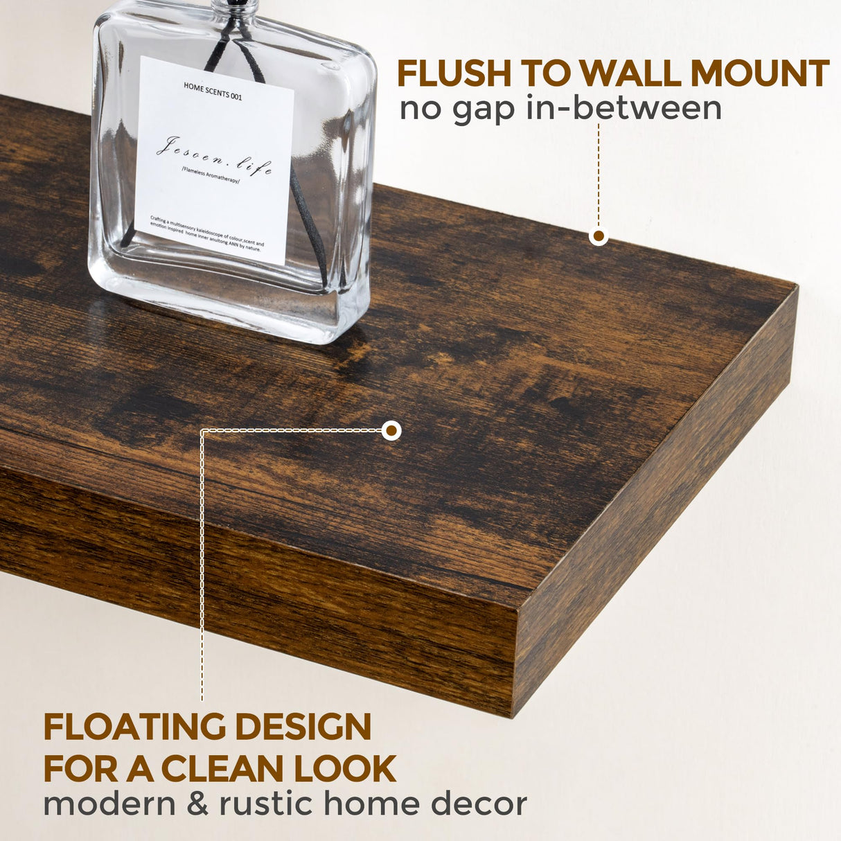 Fun Memories Floating Shelves 48 Inch Long, 9.3 Inch Deep Wall Shelf for Fireplace Mantel, Rustic Farmhouse Wooden Shelves for Wall Decor Bathroom, Kitchen, Office, Rustic Brown, Set of 1 Fun Memories