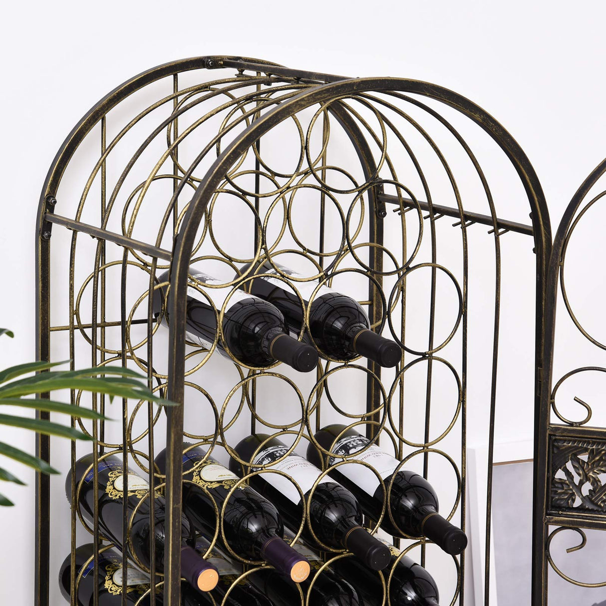 HOMCOM 45 Bottle Wrought Iron Wine Rack Jail with Lock - Antique Bronze HOMCOM