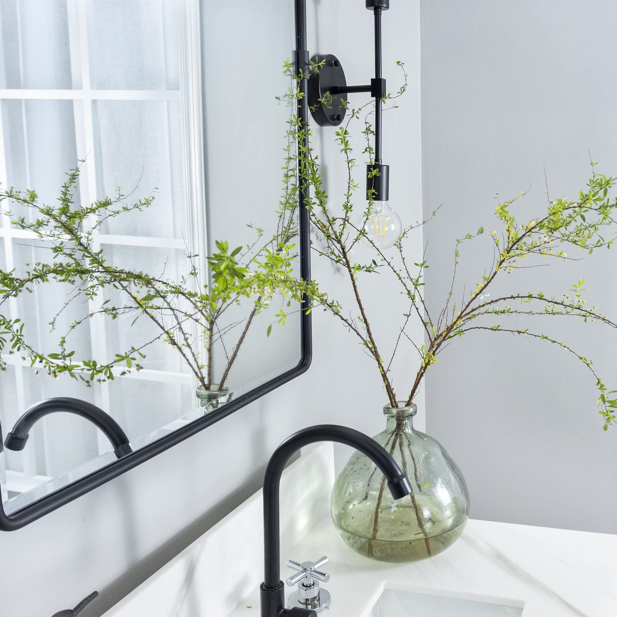 TEHOME Matt Black Pivot Rectangle Bathroom Vanity Mirrror Farmhouse Tiltable Rounded Metal Framed Pivoting Bathroom Mirror with Beveled Mirrror, Overall 27 x 35 inches (Mirrror 23 x 35 inches) TEHOME