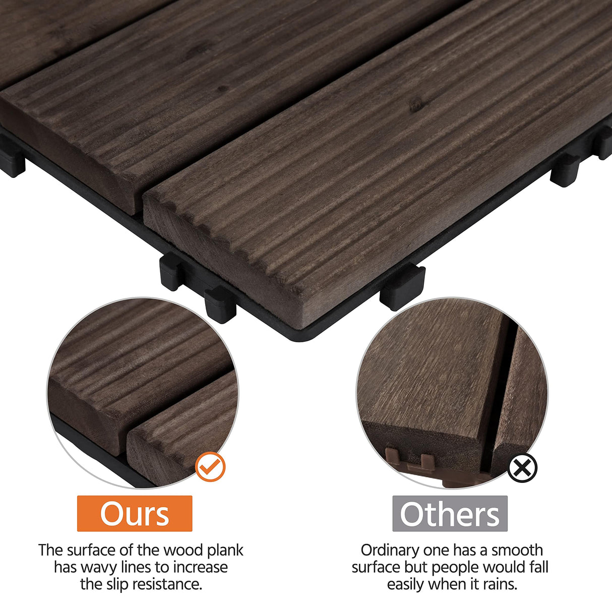 Topeakmart 27PCS Wood Flooring Tiles Interlocking Patio Deck Tiles Blocks Indoor Outdoor Solid Wood 12 x 12in Dark Brown Topeakmart