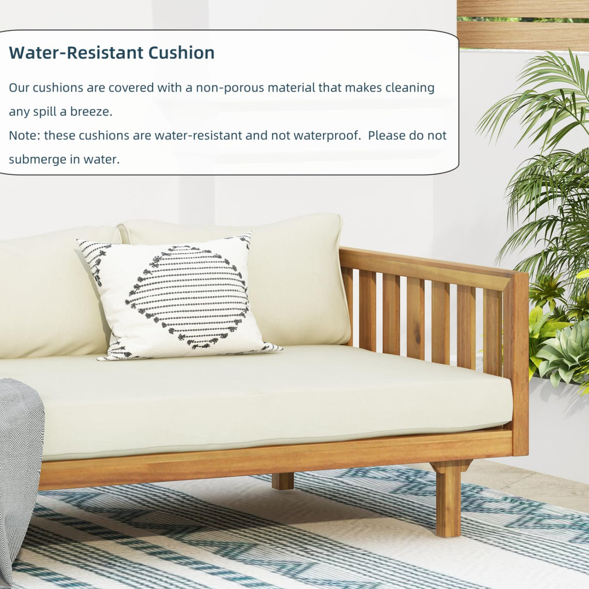 Merax Outdoor Acacia Wood Daybed, 3 Seater Day Bed Couch Sofa with Water Resistant Cushions for Patio Backyard, Garden Furniture, Beige Merax