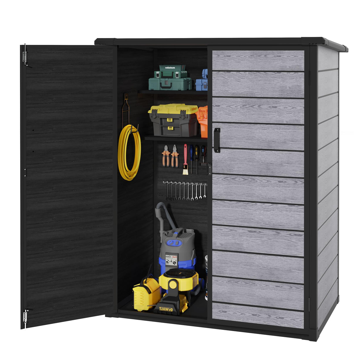 Outdoor Resin Storage Shed with Floor, Lockable Vertical Tool Shed, Weather-Resistant Garden Storage Cabinet for Backyard Patio (Dark Gray) SEGMART