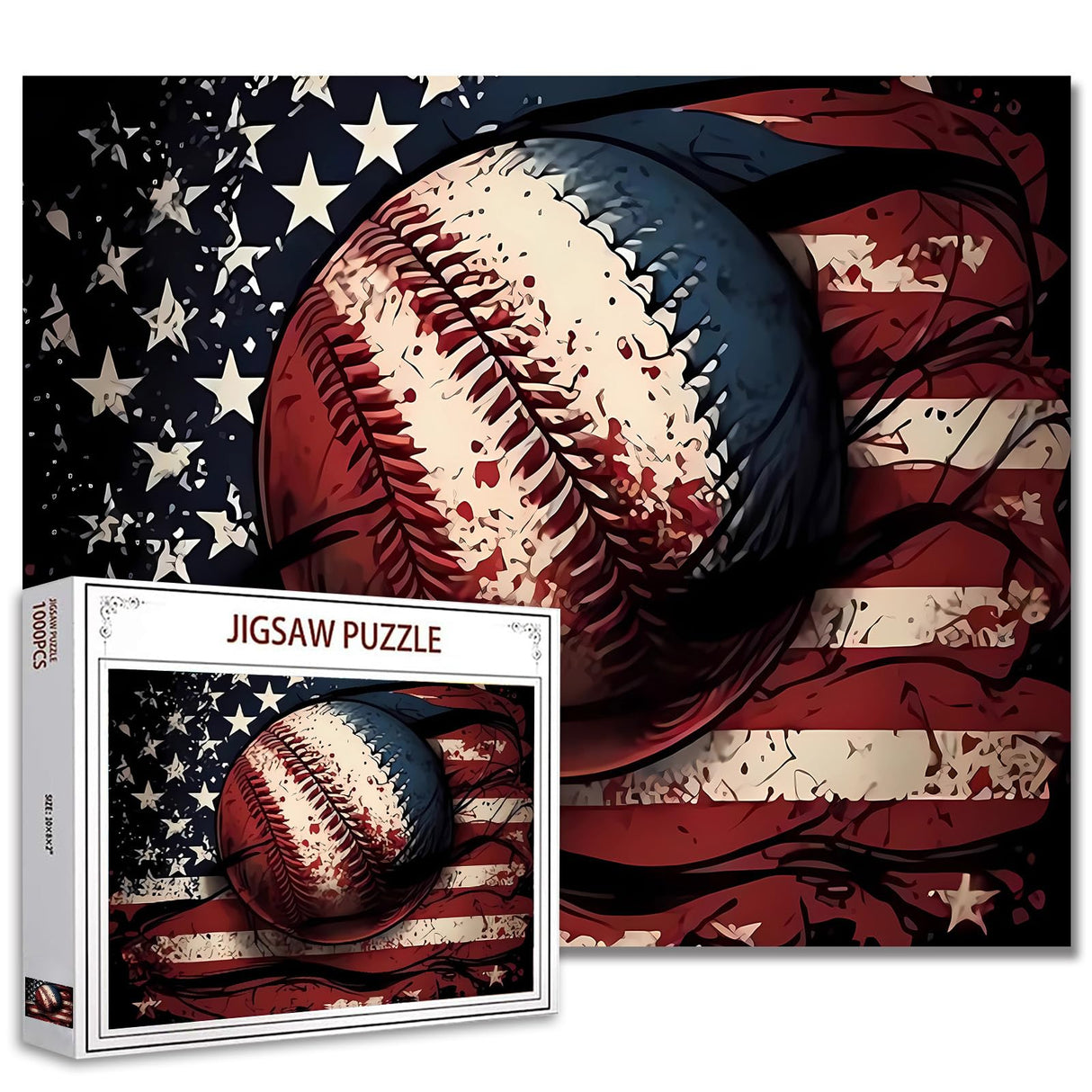 Baseball Jigsaw Puzzle 1000 Pieces Puzzles for Adults,American Flag Jigsaw Puzzles for Challenging Family Activity Games DIY Puzzle for Home Wall Decor Gifts - 20 x 27 Inches Aihonmin