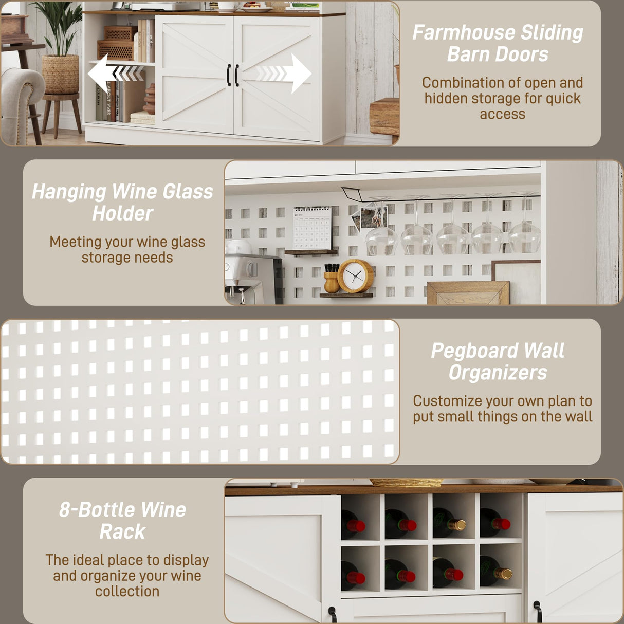 75” Tall Large Kitchen Pantry Storage Cabinet,63"W Farmhouse Kitchen Hutch Cabinet w/Power Outlet,Large Coffee Bar Cupboard w/Microwave Shelf & Wine Rack,4 Doors,2 Drawers, Dining Room, White chartustriable
