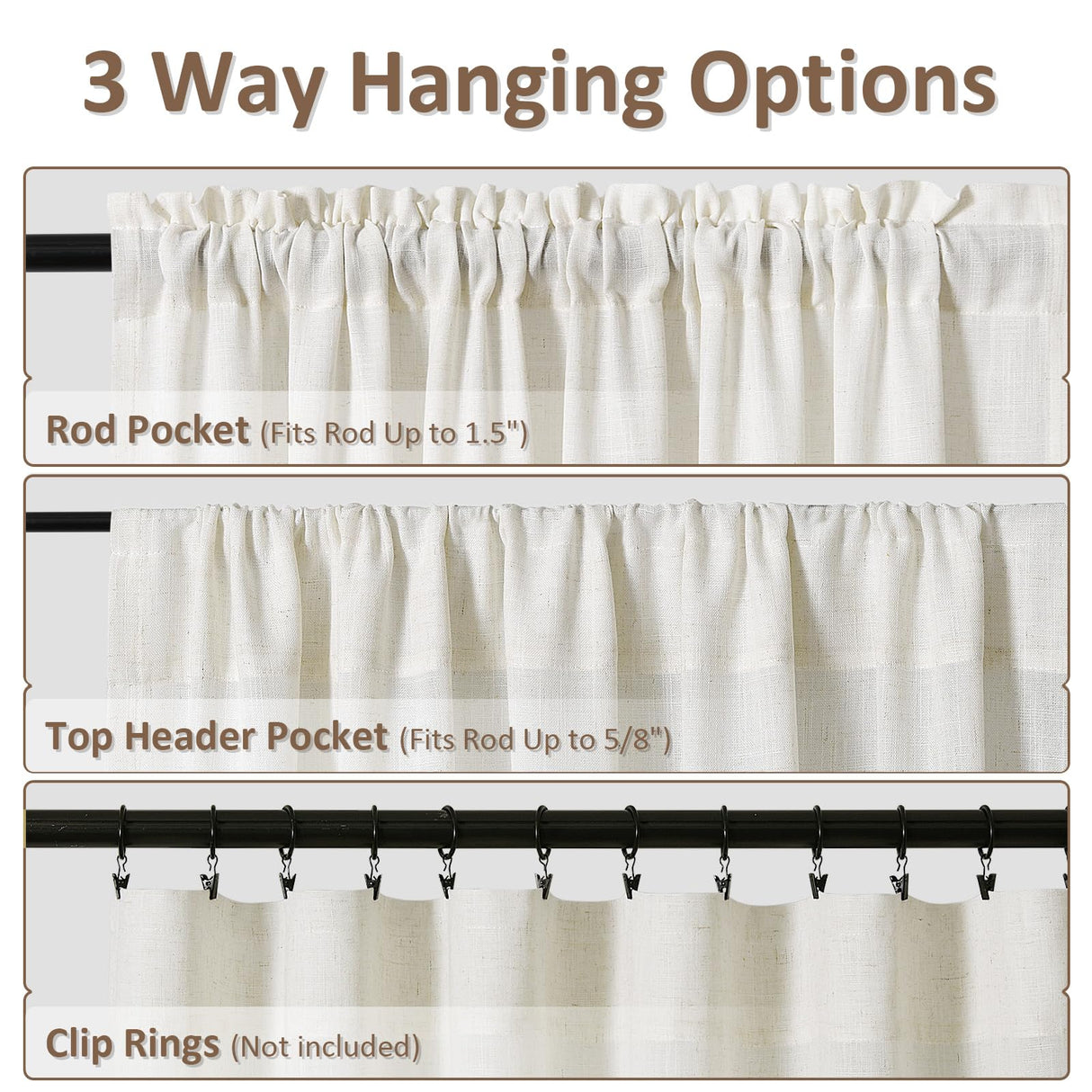 Guken Natural Linen Curtains 84 Inch Length for Living Room Bedroom 2 Panels Set Rod Pocket Light Filtering Semi Sheer Window Curtains 52 Inch Width Boho Farmhouse Linen Drapes Cream Ivory, W52xL84 Guken