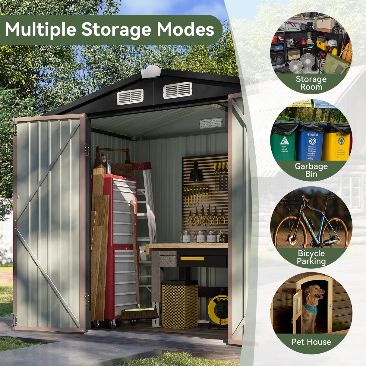 Aoxun 6.2x4 FT Shed Outdoor Storage Shed Metal Garden Shed with Lockable Doors & Slooping Roof Tool Shed Bike Shed for Backyard, Patio, Poolside (Brown) Aoxun