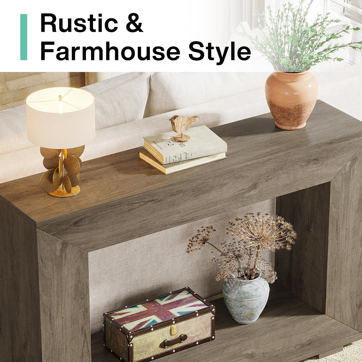 Tribesigns Farmhouse Console Table, 47 Inches Entryway Console Table with Storage, Industrial Hallway Accent Table for Living Room, Entrance Tribesigns