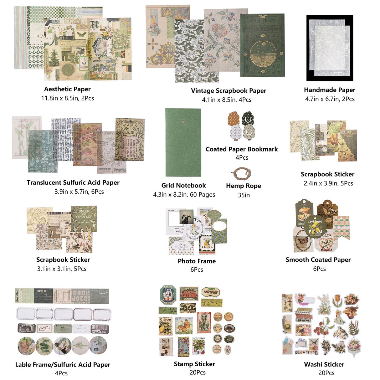 JOYCHOIC Vintage Junk Journal Supplies Aesthetic Journaling Kit, Scrapbook Papers Stickers Large Collection for Bullet Scrapbooking Materials, Planner DIY Arts Craft Collage, Adults JOYCHOIC