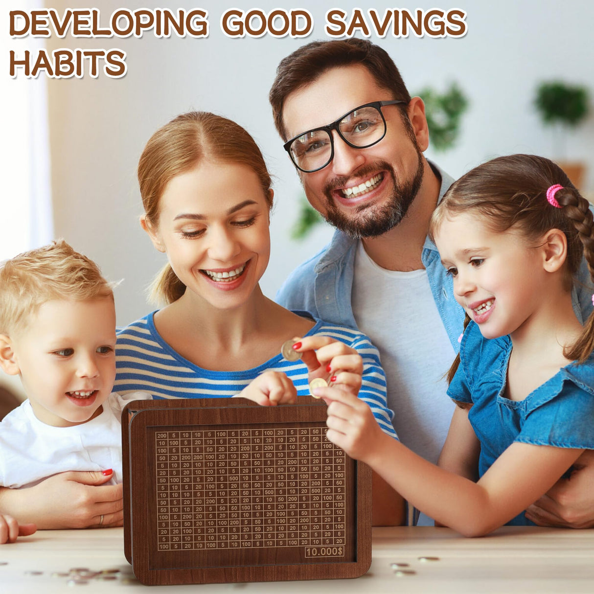 Cash Vault Wooden Savings Box, Piggy Bank for Adults Kids, Coin Bank for Boys and Girls, Unique 10000 Savings Challenge Box, Wooden Cash Savings Box with Money Target and Numbers (10000 Dollar) FOLENCER