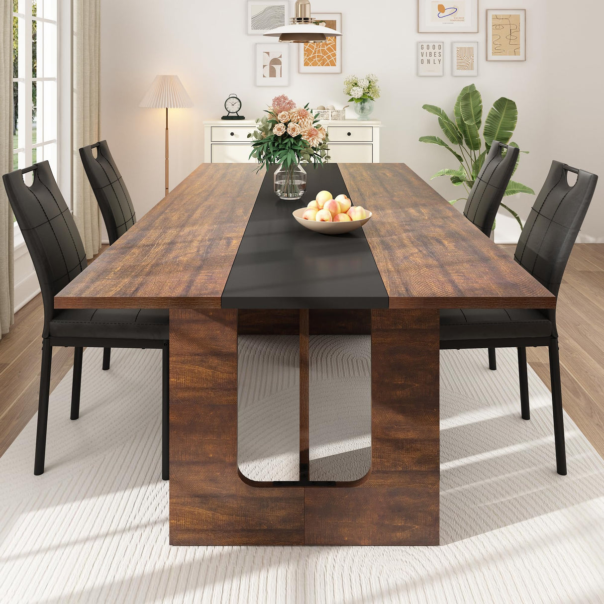 Squireewo 71 Inch Rectangular Dining Table for 6-8 People, Farmhouse Wood Kitchen Table with Wooden Legs, Farmhouse Center Kitchen Table for Dining Room, Kitchen & Living Room, Brown Squireewo