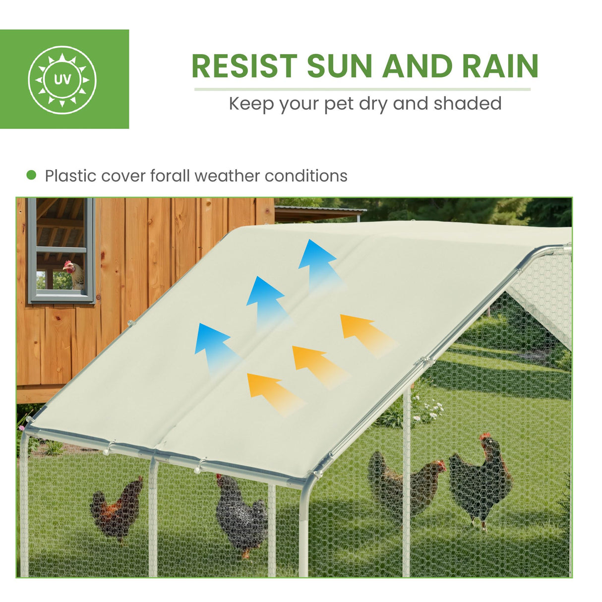 Large Metal Chicken Run, Chicken Coop with Lockable Door Flat Shape Walk-in Chicken Hen House with Waterproof & Anti-UV Cover for Duck Rabbit Habitat Cage Outdoor Poultry Cage for Yard Farm Phonjoroo