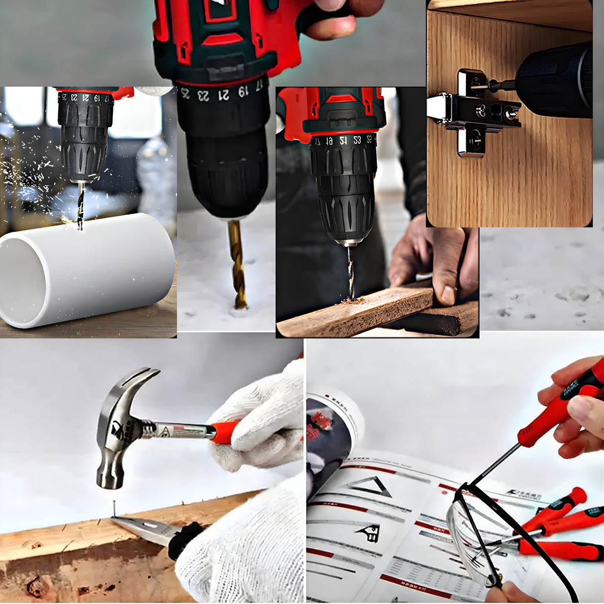 Tool set with 18v cordless drill (2 battery), 126 pieces professional home tool combo Kit. Cordless power Drill and Toolbox set for Household, Homeowners, office, garden, house repair and maintenance. Baraz