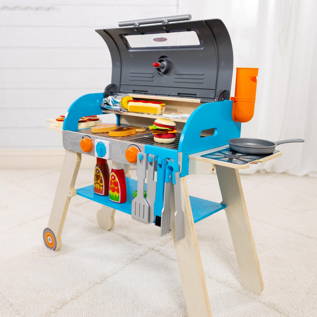 Melissa & Doug Wooden Deluxe Barbecue Grill, Smoker and Pizza Oven Play Food Toy for Pretend Play Cooking for Kids - FSC Certified Melissa & Doug
