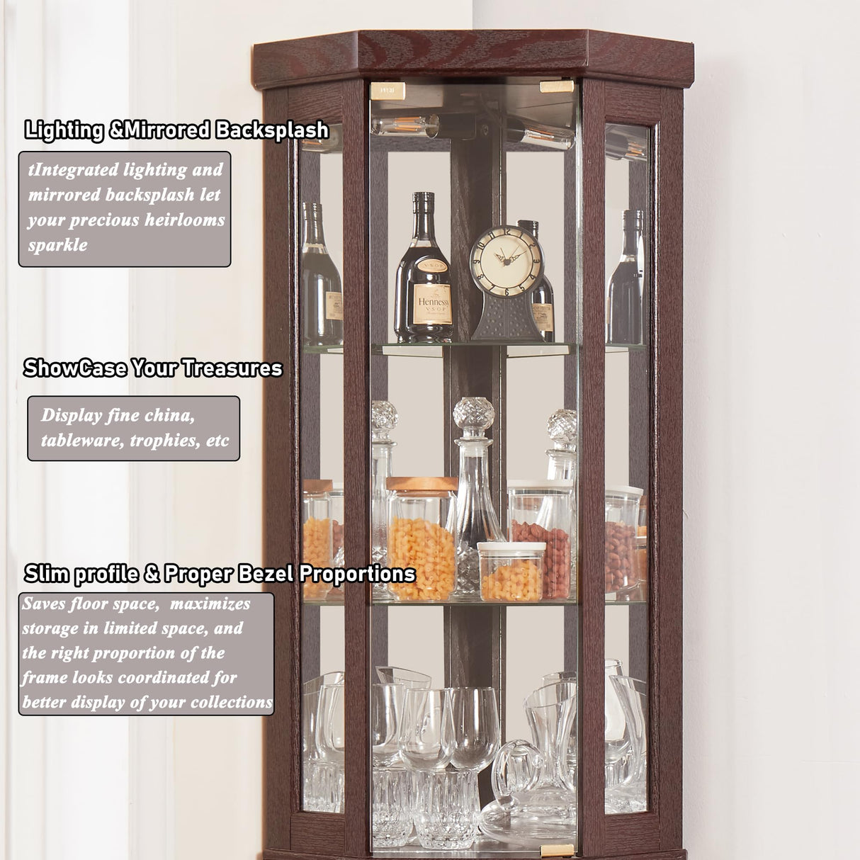XZTUAJ Corner Curio Cabinet Display Case with Light, 69" H Glass Display Cabinet, Display Showcase Case Storage with Tempered Glass Door & Adjustable Glass Shelves for Living Room (Dark Cherry) XZTUAJ