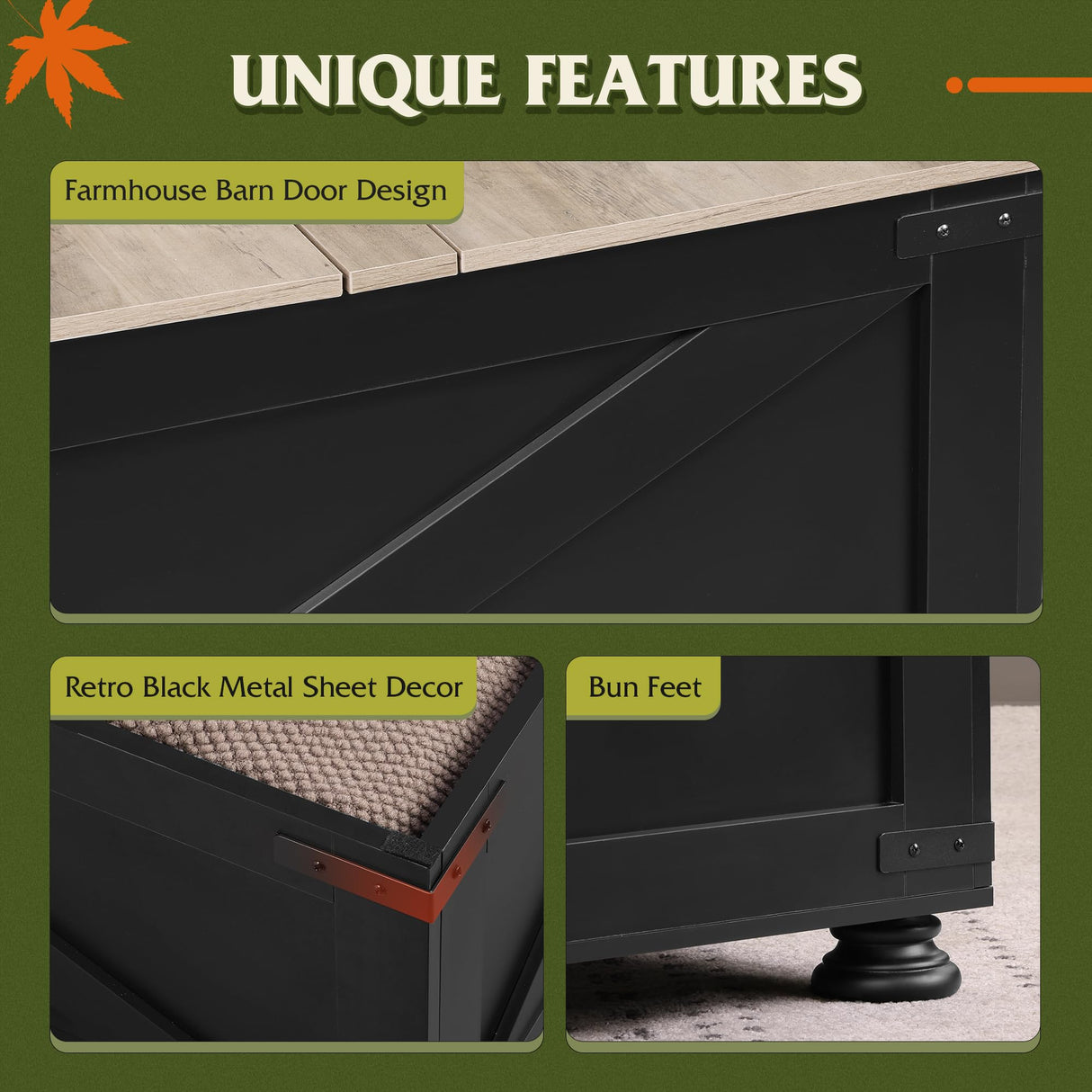 WLIVE Farmhouse Coffee Table,Square Wood Lift Top Coffee Table with Storage,Center Table for Living Room,Home Office,Black and Grey Oak WLIVE