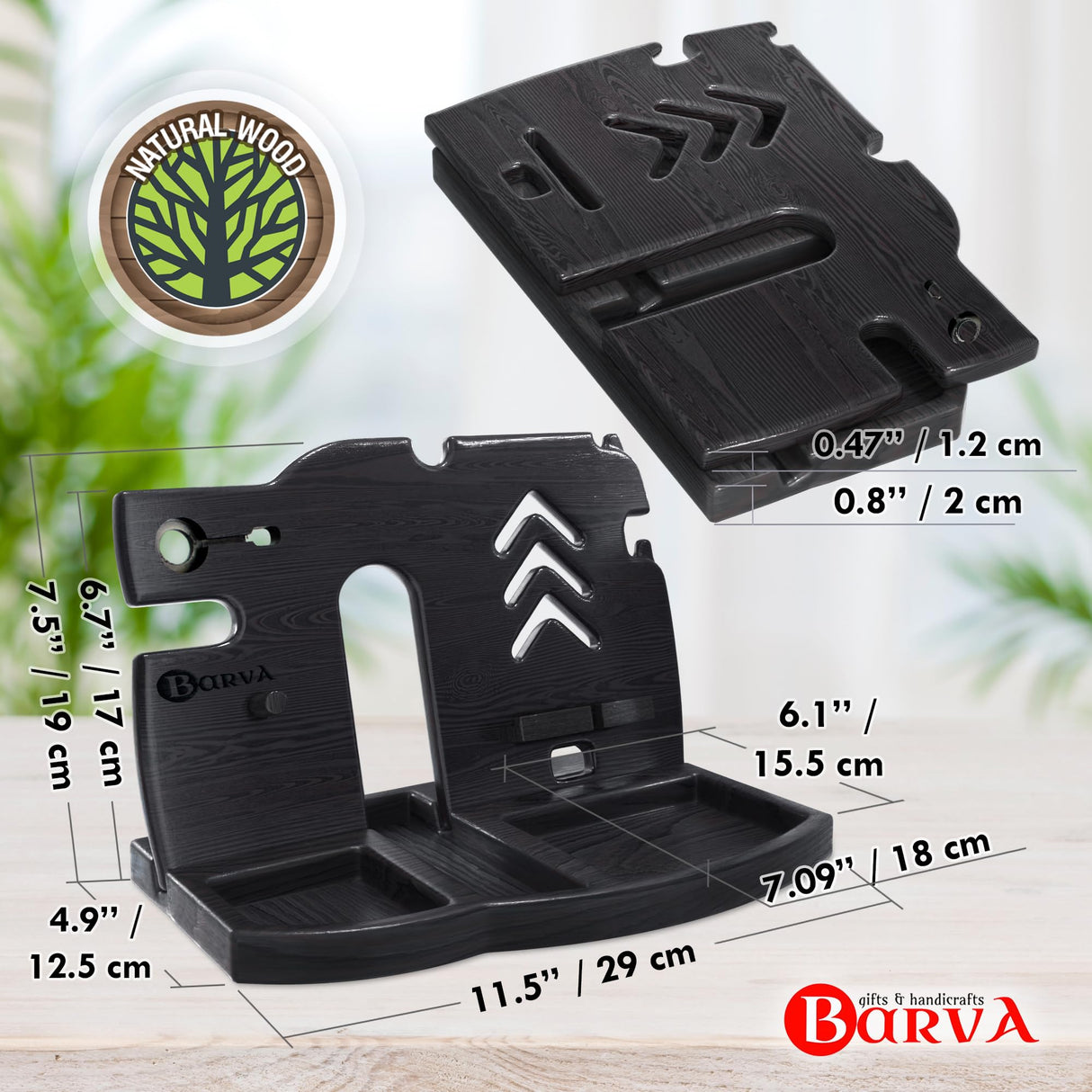 BARVA Wood Docking Station | Phone Stand & Desk Organizer | Night Stand Charging Station & Smart Watch Phone Holder | Nightstand Organizer for Men's Accessories | Ideal Gifts for Men BarvA