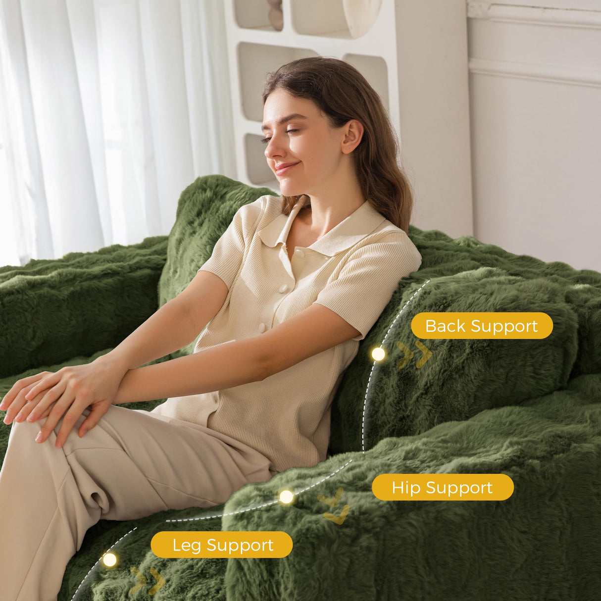 MAXYOYO Loveseat Sofa for Living Room, Small Sofa Couch Tufted Boneless Couch, Comfy Bean Bag Chair for Small Space Bedroom Apartment, No Assembly Needed, Green MAXYOYO