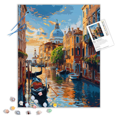 Venice Canal Paint by Number Kits for Adults, Traditional Architecture of Venice Paint by Numbers, Water City Boats Acrylic Oil Painting -Hand-Painted Gift for Home Decor Unframe(16×20inches)