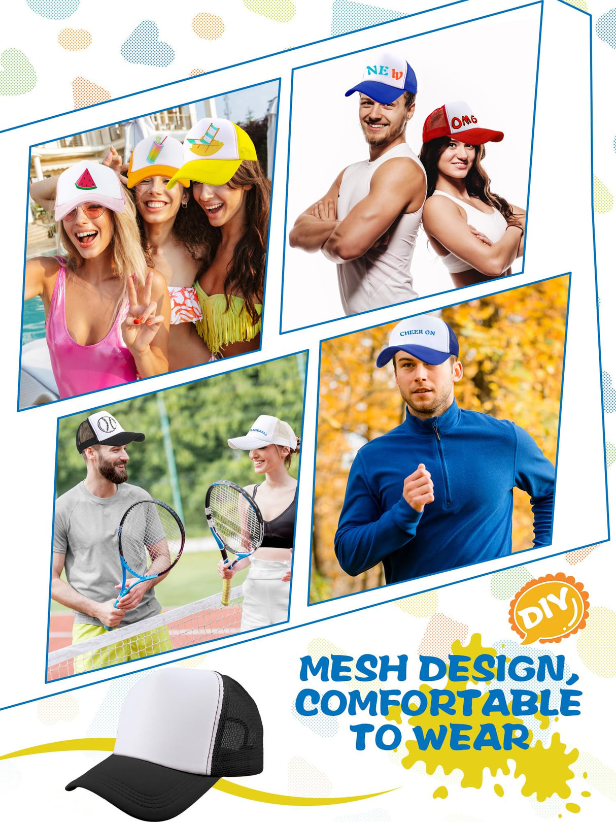 6 Pack Adult Trucker Cap Summer Mesh Baseball Cap DIY Sublimation Trucker Hat for Men Women Summer Outdoor Activities (Color Set 1) Skyebed