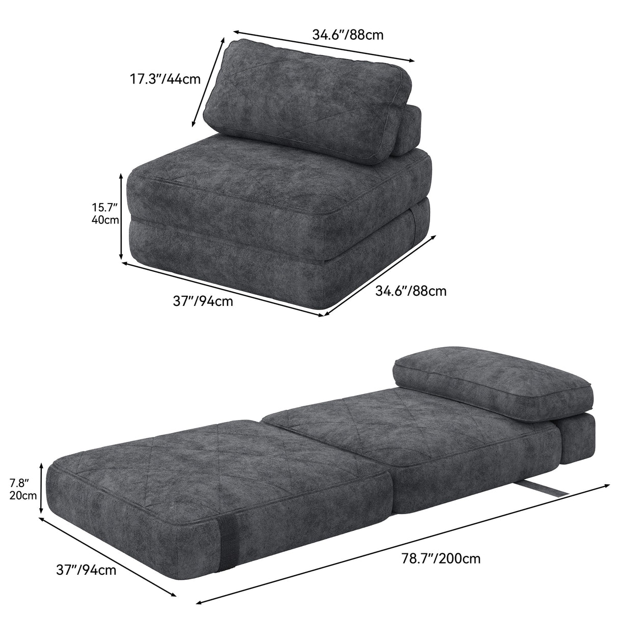YITAHOME Folding Sofa Bed,New Upgrade Resilient Pocket Spring Cushion-Fold Out Chair Bed, Convertible Lazy Sleeper Chair with Back Support,Comfy Floor Sofa Lounge for Living Room, Bedroom, Dark Grey YITAHOME