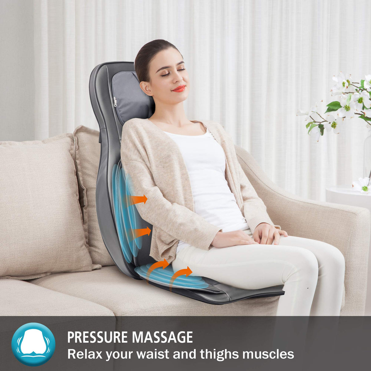 COMFIER Massager Chair with Heat, Shiatsu Neck Back Massager Portable with Compress & Rolling,Massage Chair Pad for Full Back,Neck,Full Body Pain, Gray COMFIER