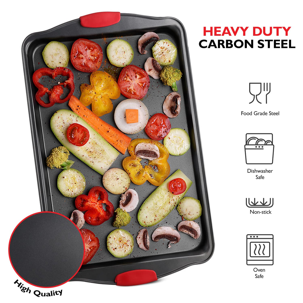 Baking Sheet Set, 3-Piece Cookie Sheet Set with Silicone Handles, Steel Baking Pans Set, Durable Baking Sheets for Oven, BPA Free Cookie Sheets for Baking Nonstick Set, Sheet Pan - Black Baking Pan EATEX