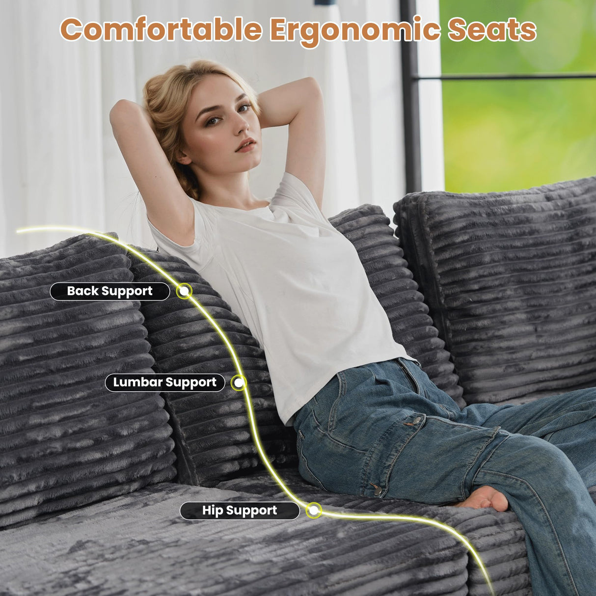 ovios Modular Sectional Sofa Couch with L-Shape Chaise Ottoman, Comfy Plush Corduroy Cloud Couches, Modern Deep Seat Sofas Set for Living Room, 5-Seater, Grey ovios