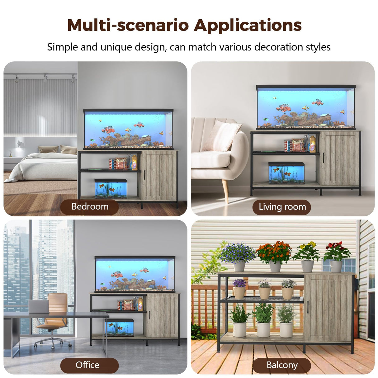 Tatub 55-90 Gallon Fish Tank Stand Large Aquarium Stand with Accessories Storage Cabinet, Heavy Duty Metal Fish Tank Cabinet Suitable for Turtle Tank, Reptile Terrarium, 1000LBS Capacity, Wood Tatub