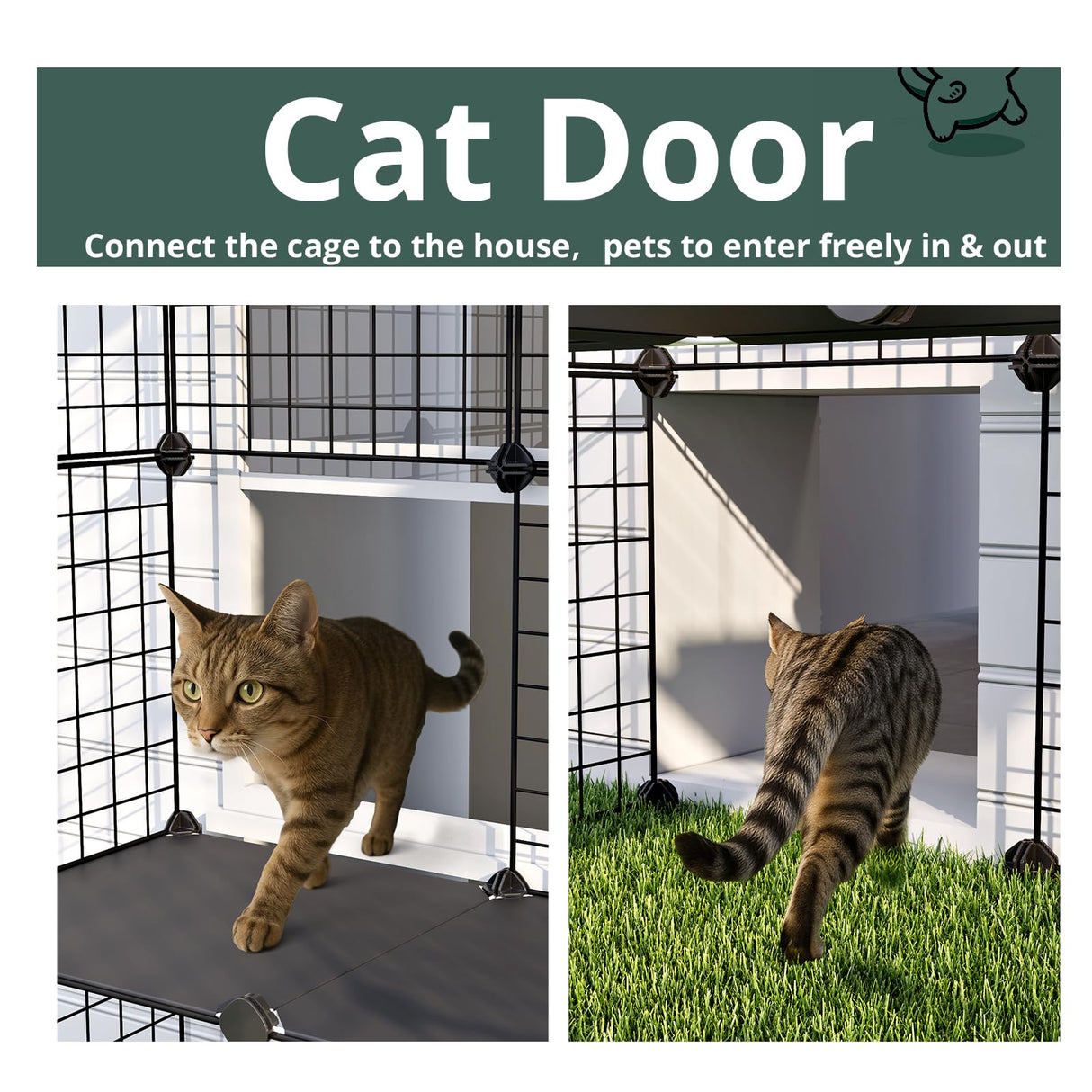 Oneluck Large Outdoor Cat House Catio Enclosure, DIY Cage Kennels Crate Spacious Exercise Place Ideal for 1-6 Cats, 55.1" L x 28.7" W x 69.8" H Balcony Playpen with 16 Platforms Super Large Door Oneluck